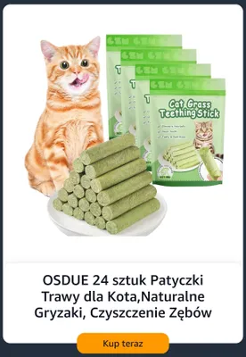 Patyczki trawy dla kota OSDUE naturalne gryzaki czyszczenie zębów promocja w Amazon