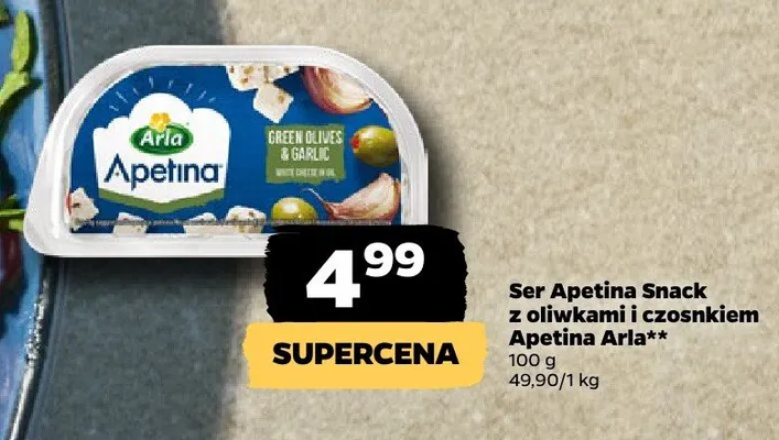 Ser Apetina Snack z oliwkami i czosnkiem Apetina Arla promocja w Netto