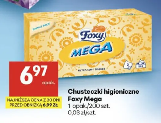 Chusteczki higieniczne Foxy Mega promocja w Delikatesy Centrum