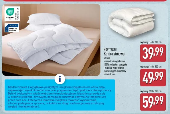 Kołdra zimowa Novitesse 140x200 cm promocja w Aldi