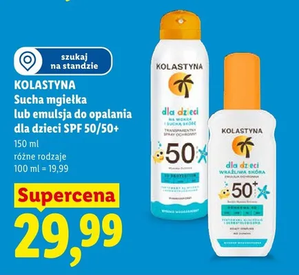 Emulsja do opalania dla dzieci SPF 50+ Kolastyna promocja w Lidl
