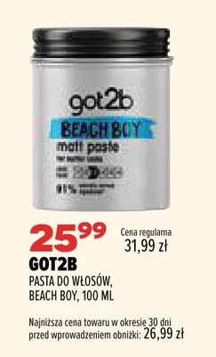 Pasta do włosów Beach Boy Got2b promocja w Drogerie Natura