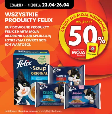 Karma dla kota Felix Soup Original z dorszem tuńczykiem płastugą promocja w Biedronka