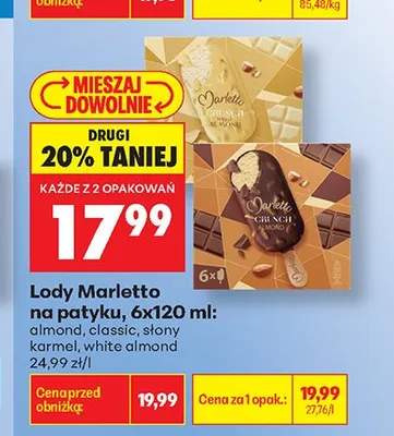Lody na patyku White Almond Marletto 6-pak promocja w Biedronka