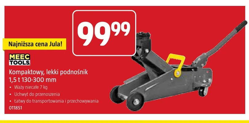 Kompaktowy, lekki podnośnik 1,5t 130-300 mm Meec Tools promocja w Jula