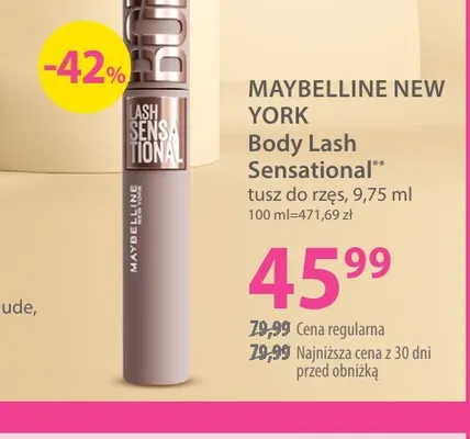 Tusz do rzęs Body Lash Sensational Maybelline New York promocja w Hebe