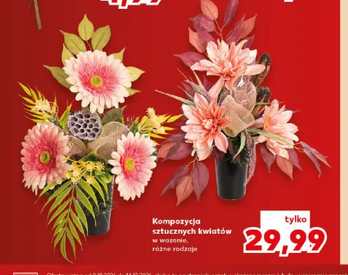 Kompozycja sztucznych kwiatów w wazonie promocja w Kaufland