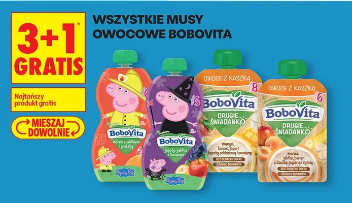Mus owocowy drugie śniadanko mango, jabłko, banan, malina, jogurt naturalny z brzoskwinią i bananem promocja w Biedronka