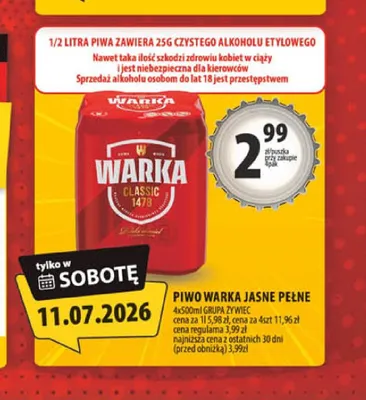 Piwo Warka Jasne Pełne 4-pak promocja w Arhelan