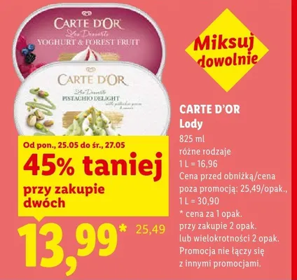 Lody CARTE D'OR Yoghurt & Forest Fruit promocja w Lidl