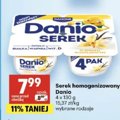 Serek homogenizowany Danio waniliowy 4-pak promocja w Delikatesy Centrum