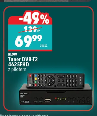 Tuner DVB-T2 4625FHD z pilotem Blow promocja w Biedronka Home