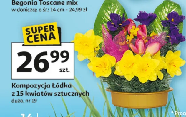 Kompozycja Łódka z 15 kwiatów sztucznych duża promocja w Auchan