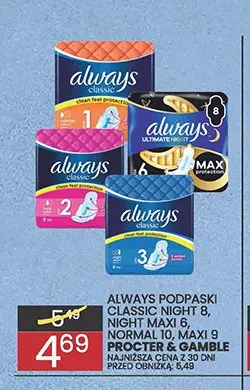 Podpaski Always Classic Night Maxi 6 promocja w Wafelek