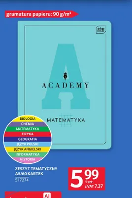 Zeszyt tematyczny A5 60 kartek Interdruk Academy promocja w Selgros