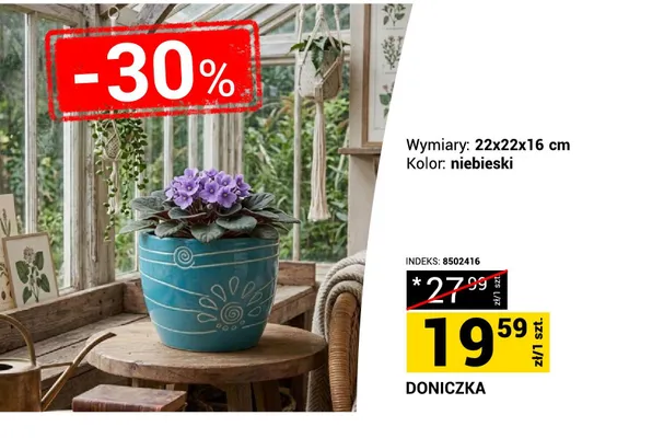 Doniczka 22x22x16 cm niebieska promocja w Merkury Market