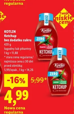 Ketchup bez dodatku cukru pikantny Kotlin promocja w Lidl