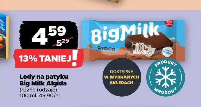 Lody na patyku Big Milk Choco Algida promocja w Netto