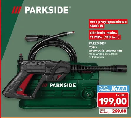 Myjka wysokociśnieniowa mini moc przyłączeniowa 1400W ciśnienie maks. 11 MPa (110 bar) maks. wydajność 360l/h dł. kabla 5m Parkside promocja w Kaufland