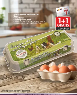 Jajka kurze z wolnego wybiegu Fermy Baran promocja w Market Point