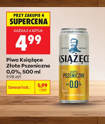 Piwo bezalkoholowe Książęce Złote Pszeniczne promocja w Biedronka