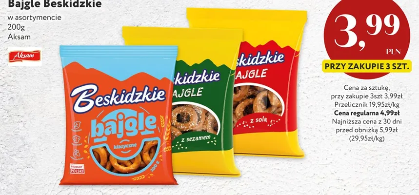 Bajgle Beskidzkie Aksam w asortymencie promocja w Market Point