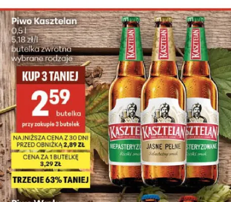 Piwo Kasztelan Niepasteryzowane promocja w Delikatesy Centrum