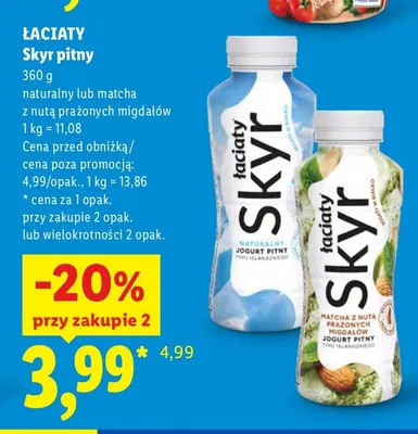 Skyr pitny matcha z nutą prażonych migdałów Łaciaty promocja w Lidl