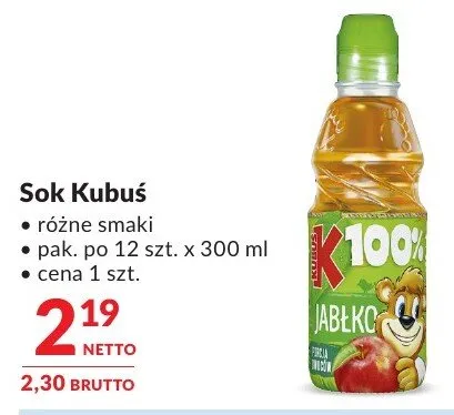 Sok Kubuś różne smaki promocja w Makro