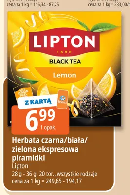 Herbata czarna/biała/zielona ekspresowa piramidki Lipton promocja w Leclerc