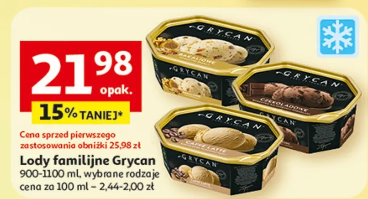 Lody familijne Grycan, wybrane rodzaje promocja w Auchan