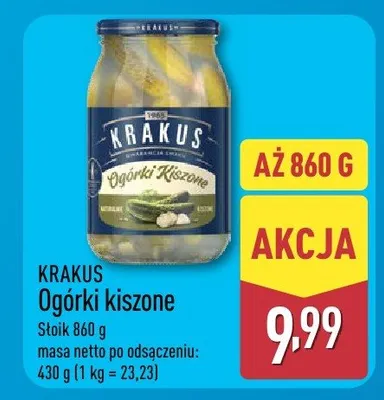 Ogórki kiszone słoik 860 g masa netto po odsączeniu: 430 g promocja w Aldi