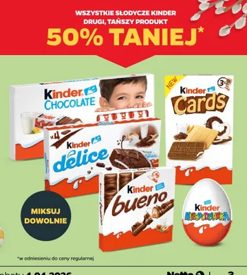 Słodycze Kinder drugi tańszy produkt 50% taniej promocja w Netto
