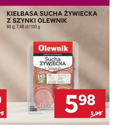 Kiełbasa sucha żywiecka z szynki Olewnik promocja w Stokrotka