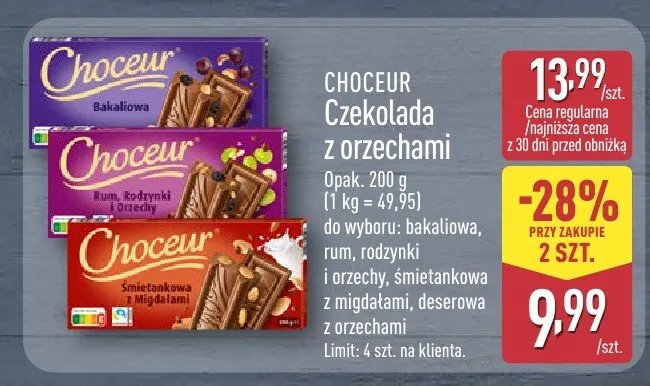 Czekolada z orzechami Choceur śmietankowa z migdałami promocja w Aldi