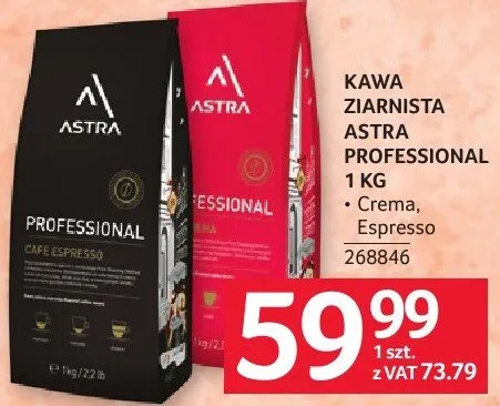 Kawa ziarnista ASTRA PROFESSIONAL 1 KG Crema, Espresso promocja w Selgros