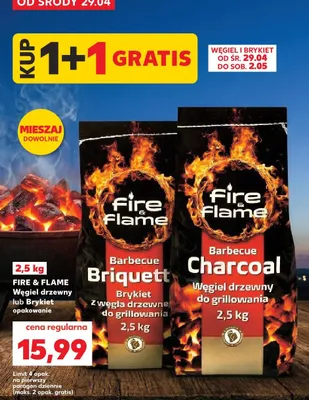 Węgiel drzewny Fire & Flame Barbecue Charcoal promocja w Kaufland