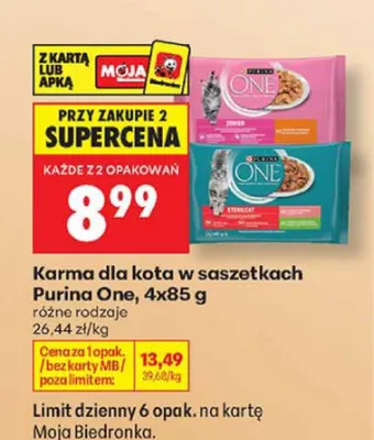 Karma dla kota w saszetkach Purina One Junior promocja w Biedronka