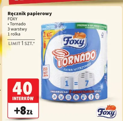 Ręcznik papierowy Tornado 3 warstwy Foxy promocja w Intermarche