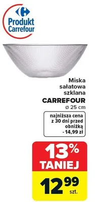 Miska sałatkowa szklana CARREFOUR ø 25 cm promocja w Carrefour