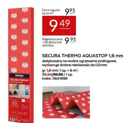 Podkład pod panele Secura Thermo Aquastop 1,6 mm Arbiton promocja w Abra Meble