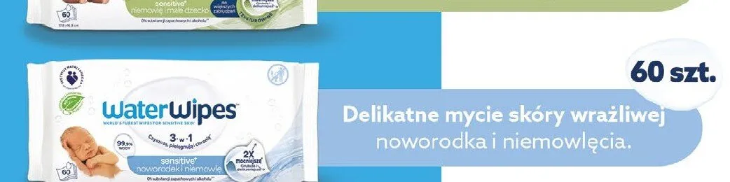 Chusteczki delikatne mycie skóry wrażliwej noworodka i niemowlęcia WaterWipes promocja w Rossmann