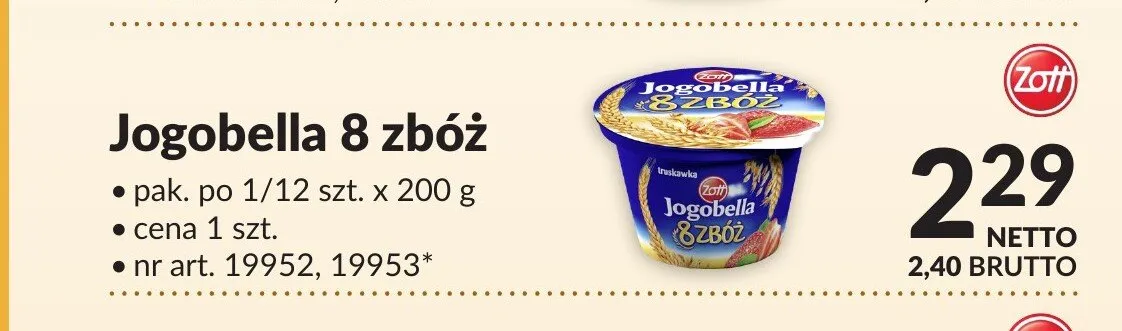 Jogurt Jogobella 8 zbóż Zott promocja w Makro