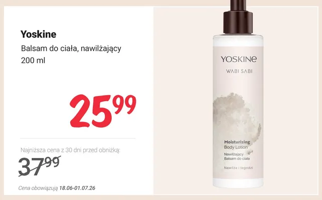 Balsam do ciała nawilżający Yoskine Wabi Sabi promocja w Rossmann