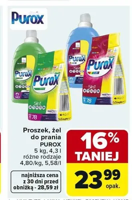 Proszek do prania Purox Color promocja w Carrefour