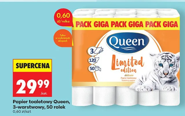 Papier toaletowy 3-warstwowy, 50 rolek promocja w Biedronka