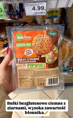 Bułki bezglutenowe, ciemne z ziarnami Balviten promocja w Dino