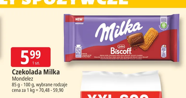 Czekolada Milka Biscoff promocja w Leclerc