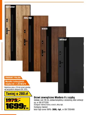 Drzwi zewnętrzne Madera Ii z szybą dąb turner promocja w OBI