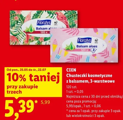 Chusteczki kosmetyczne Cien z balsamem 3-warstwowe promocja w Lidl
